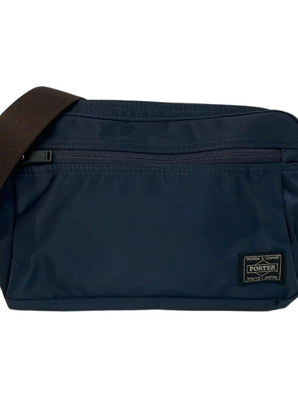 Porter /Yoshida Dark Navy Dark Brown Nylon Leather Shoulder Bag